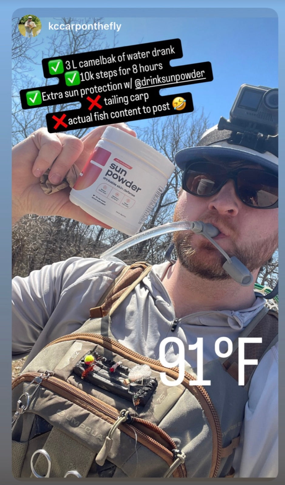 Customer using Sun Powder while fly fishing